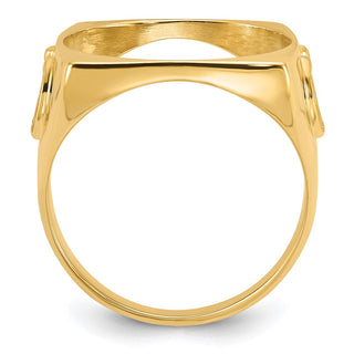 14k Yellow Gold Mens Polished & Diamond-cut Horseshoe Side 16.5mm Coin Bezel Ring - Fits 1/10 oz American Eagle and 1/10 oz Krugerrand