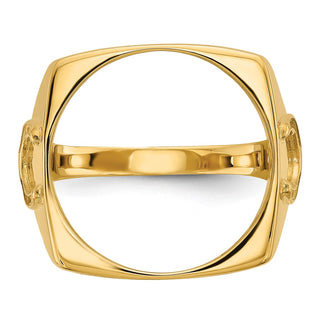 14k Yellow Gold Mens Polished & Diamond-cut Horseshoe Side 16.5mm Coin Bezel Ring - Fits 1/10 oz American Eagle and 1/10 oz Krugerrand