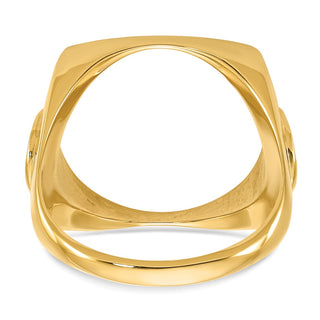 14k Yellow Gold Mens Polished & Diamond-cut Horseshoe Side 16.5mm Coin Bezel Ring - Fits 1/10 oz American Eagle and 1/10 oz Krugerrand