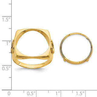 14k Yellow Gold Mens Polished & Diamond-cut Horseshoe Side 16.5mm Coin Bezel Ring - Fits 1/10 oz American Eagle and 1/10 oz Krugerrand