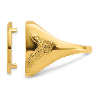 14k Yellow Gold Mens Polished & Diamond-cut Flying Eagle Side Square 16.5mm Coin Bezel Ring - Fits 1/10 oz American Eagle and 1/10 oz Krugerrand