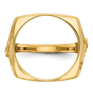 14k Yellow Gold Mens Polished & Diamond-cut Flying Eagle Side Square 16.5mm Coin Bezel Ring - Fits 1/10 oz American Eagle and 1/10 oz Krugerrand