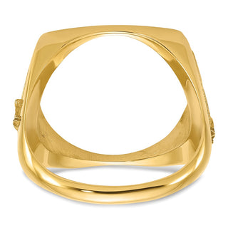 14k Yellow Gold Mens Polished & Diamond-cut Flying Eagle Side Square 16.5mm Coin Bezel Ring - Fits 1/10 oz American Eagle and 1/10 oz Krugerrand