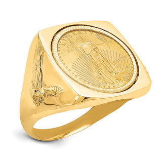 14k Yellow Gold 1/10oz American Eagle Diamond-Cut Coin Ring CR8D/10AEC