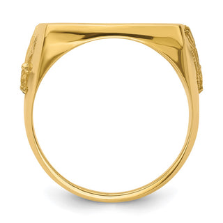 14k Yellow Gold Mens Polished Flying Eagle Side Square 16.5mm Coin Bezel Ring - Fits 1/10 oz American Eagle and 1/10 oz Krugerrand