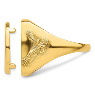 14k Yellow Gold Mens Polished Flying Eagle Side Square 16.5mm Coin Bezel Ring - Fits 1/10 oz American Eagle and 1/10 oz Krugerrand