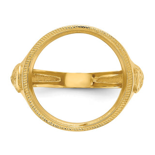 14k Yellow Gold Mens Polished Masonic Side Diamond-cut 16.5mm Coin Bezel Ring