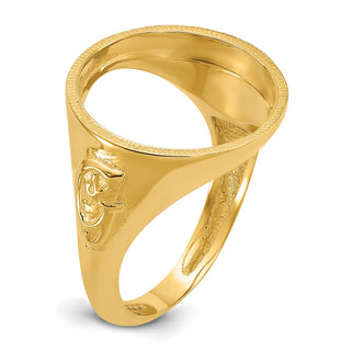 14k Yellow Gold Mens Polished Masonic Side Diamond-cut 16.5mm Coin Bezel Ring