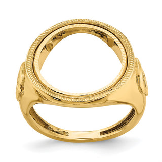 14k Yellow Gold Mens Polished Masonic Side Diamond-cut 16.5mm Coin Bezel Ring