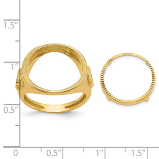 14k Yellow Gold Mens Polished Masonic Side Diamond-cut 16.5mm Coin Bezel Ring