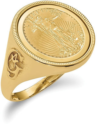 14k Yellow Gold 1/10oz American Eagle Diamond-Cut Coin Ring CR9D/10AEC