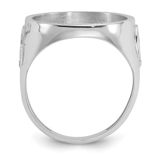 14k White Gold Mens Polished Masonic Side Diamond-cut 16.5mm Coin Bezel Ring
