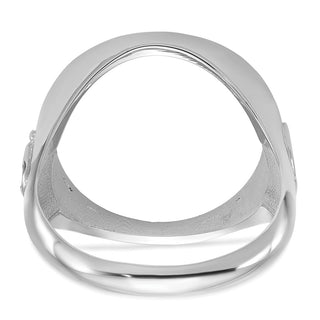 14k White Gold Mens Polished Masonic Side Diamond-cut 16.5mm Coin Bezel Ring
