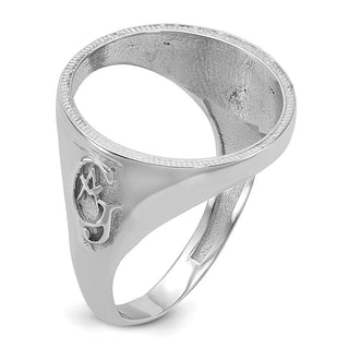 14k White Gold Mens Polished Masonic Side Diamond-cut 16.5mm Coin Bezel Ring