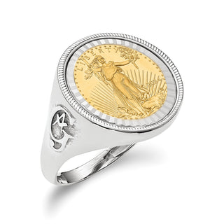 14k White Gold 1/10oz American Eagle Diamond-Cut Coin Ring