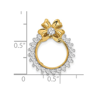 14k Two-tone Gold AAA Diamond Bow 13mm Prong Coin Bezel Chain Slide Pendant - Fits 2 Pesos and US $1