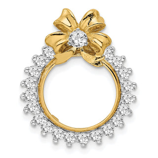 14k Two-tone Gold AAA Diamond Bow 13mm Prong Coin Bezel Chain Slide Pendant - Fits 2 Pesos and US $1