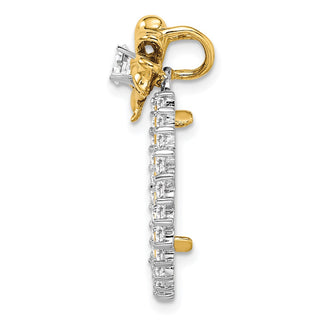 14k Two-tone Gold AAA Diamond Bow 16.5mm Prong Coin Bezel Chain Slide Pendant - Fits 1/10 oz American Eagle and 1/10 oz Krugerrand