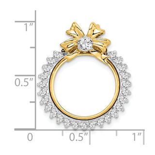 14k Two-tone Gold AAA Diamond Bow 16.5mm Prong Coin Bezel Chain Slide Pendant - Fits 1/10 oz American Eagle and 1/10 oz Krugerrand
