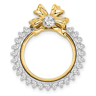 14k Two-tone Gold AAA Diamond Bow 16.5mm Prong Coin Bezel Chain Slide Pendant - Fits 1/10 oz American Eagle and 1/10 oz Krugerrand