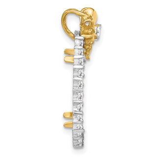 14k Two-tone Gold AAA Diamond Bow 17.8mm Prong Coin Bezel Chain Slide Pendant - Fits US $2.50 Liberty and Other Coins