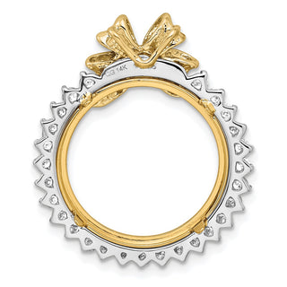 14k Two-tone Gold AAA Diamond Bow 17.8mm Prong Coin Bezel Chain Slide Pendant - Fits US $2.50 Liberty and Other Coins