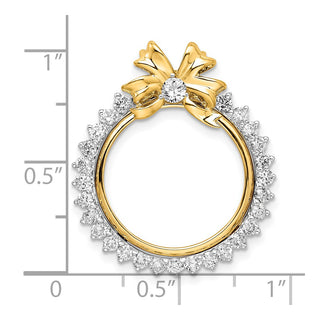 14k Two-tone Gold AAA Diamond Bow 17.8mm Prong Coin Bezel Chain Slide Pendant - Fits US $2.50 Liberty and Other Coins