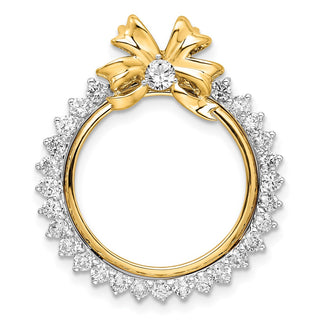 14k Two-tone Gold AAA Diamond Bow 17.8mm Prong Coin Bezel Chain Slide Pendant - Fits US $2.50 Liberty and Other Coins