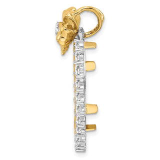 14k Two-tone Gold AAA Diamond Bow 20.1mm Prong Coin Bezel Chain Slide Pendant - Fits 1/4 oz. Gold Nugget, and 1/4 oz. Koala
