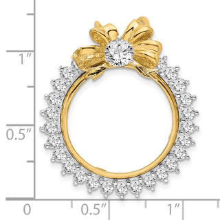 14k Two-tone Gold AAA Diamond Bow 20.1mm Prong Coin Bezel Chain Slide Pendant - Fits 1/4 oz. Gold Nugget, and 1/4 oz. Koala