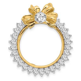 14k Two-tone Gold AAA Diamond Bow 20.1mm Prong Coin Bezel Chain Slide Pendant - Fits 1/4 oz. Gold Nugget, and 1/4 oz. Koala