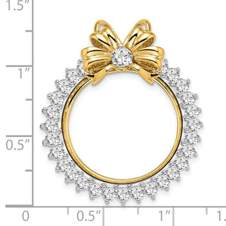 14k Two-tone Gold AAA Diamond Bow 21.6mm Prong Coin Bezel Chain Slide Pendant - Fits US $5 Bald Eagle and US $5 Congressional