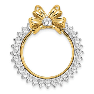 14k Two-tone Gold AAA Diamond Bow 21.6mm Prong Coin Bezel Chain Slide Pendant - Fits US $5 Bald Eagle and US $5 Congressional