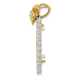 14k Two-tone Gold AAA Diamond Bow 22mm Prong Coin Bezel Chain Slide Pendant - Fits 1/4 oz American Eagle and Other Coins