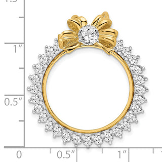 14k Two-tone Gold AAA Diamond Bow 22mm Prong Coin Bezel Chain Slide Pendant - Fits 1/4 oz American Eagle and Other Coins