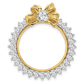 14k Two-tone Gold AAA Diamond Bow 22mm Prong Coin Bezel Chain Slide Pendant - Fits 1/4 oz American Eagle and Other Coins