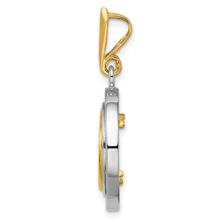14k Two-tone Gold Channel Set AA Diamond 13mm Prong Coin Bezel Pendant - Fits 2 Pesos and US $1