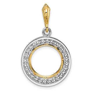 14k Two-tone Gold Channel Set VS Diamond 13mm Prong Coin Bezel Pendant - Fits 2 Pesos and US $1