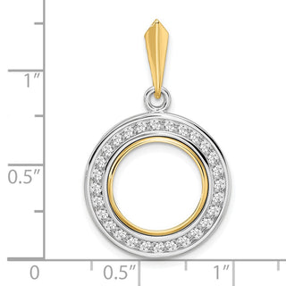 14k Two-tone Gold Channel Set A Diamond 13mm Prong Coin Bezel Pendant - Fits 2 Pesos and US $1