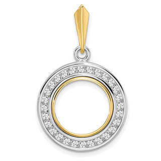 14k Two-tone Gold Channel Set AAA Diamond 13mm Prong Coin Bezel Pendant - Fits 2 Pesos and US $1