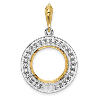 14k Two-tone Gold Channel Set A Diamond 15mm Prong Coin Bezel Pendant - Fits US $1 Type 2