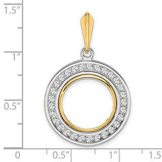 14k Two-tone Gold Channel Set A Diamond 15mm Prong Coin Bezel Pendant - Fits US $1 Type 2