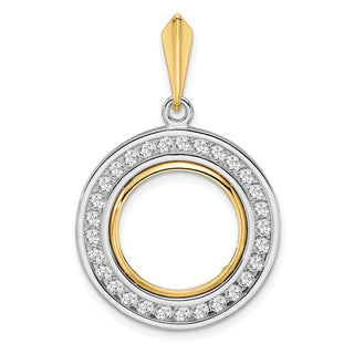 14k Two-tone Gold Channel Set AAA Diamond 15mm Prong Coin Bezel Pendant - Fits US $1 Type 2