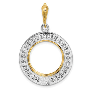 14k Two-tone Gold Channel Set A Diamond 16.5mm Prong Coin Bezel Pendant - Fits 1/10 oz American Eagle and 1/10 oz Krugerrand
