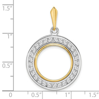 14k Two-tone Gold Channel Set A Diamond 16.5mm Prong Coin Bezel Pendant - Fits 1/10 oz American Eagle and 1/10 oz Krugerrand