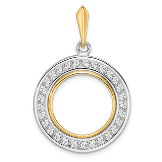 14k Two-tone Gold Channel Set AA Diamond 16.5mm Prong Coin Bezel Pendant - Fits 1/10 oz American Eagle and 1/10 oz Krugerrand