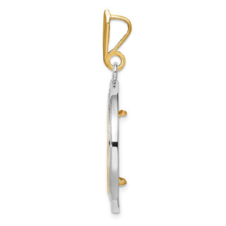 14k Two-tone Gold Channel Set A Diamond 17.8mm Prong Coin Bezel Pendant - Fits US $2.50 Liberty and Other Coins