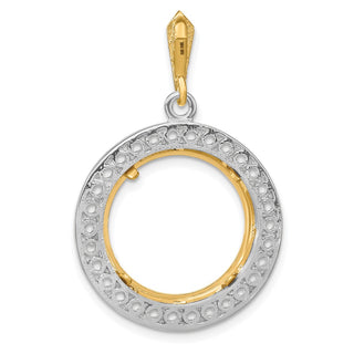 14k Two-tone Gold Channel Set A Diamond 17.8mm Prong Coin Bezel Pendant - Fits US $2.50 Liberty and Other Coins