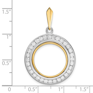 14k Two-tone Gold Channel Set AAA Diamond 17.8mm Prong Coin Bezel Pendant - Fits US $2.50 Liberty and Other Coins