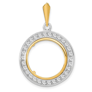 14k Two-tone Gold Channel Set AAA Diamond 17.8mm Prong Coin Bezel Pendant - Fits US $2.50 Liberty and Other Coins